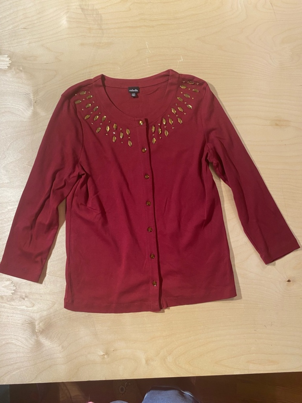 Rafaella Red Embellished Button-Front Top Large (RC)